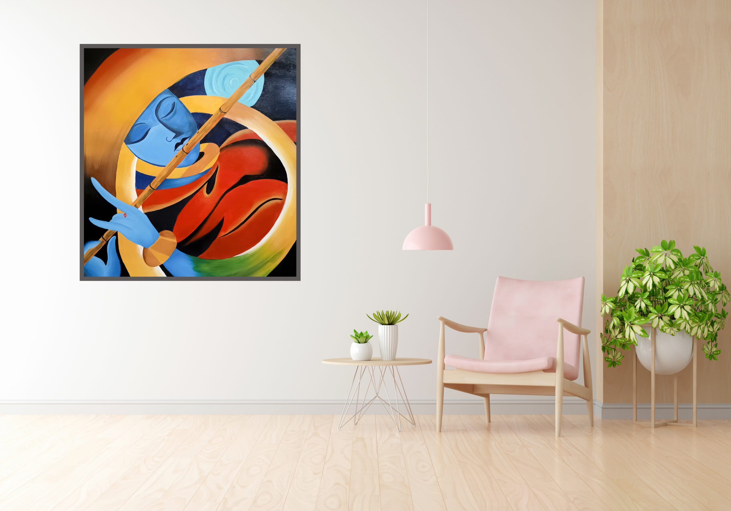 Pink armchair in white room interior with copy space, 3D rendering