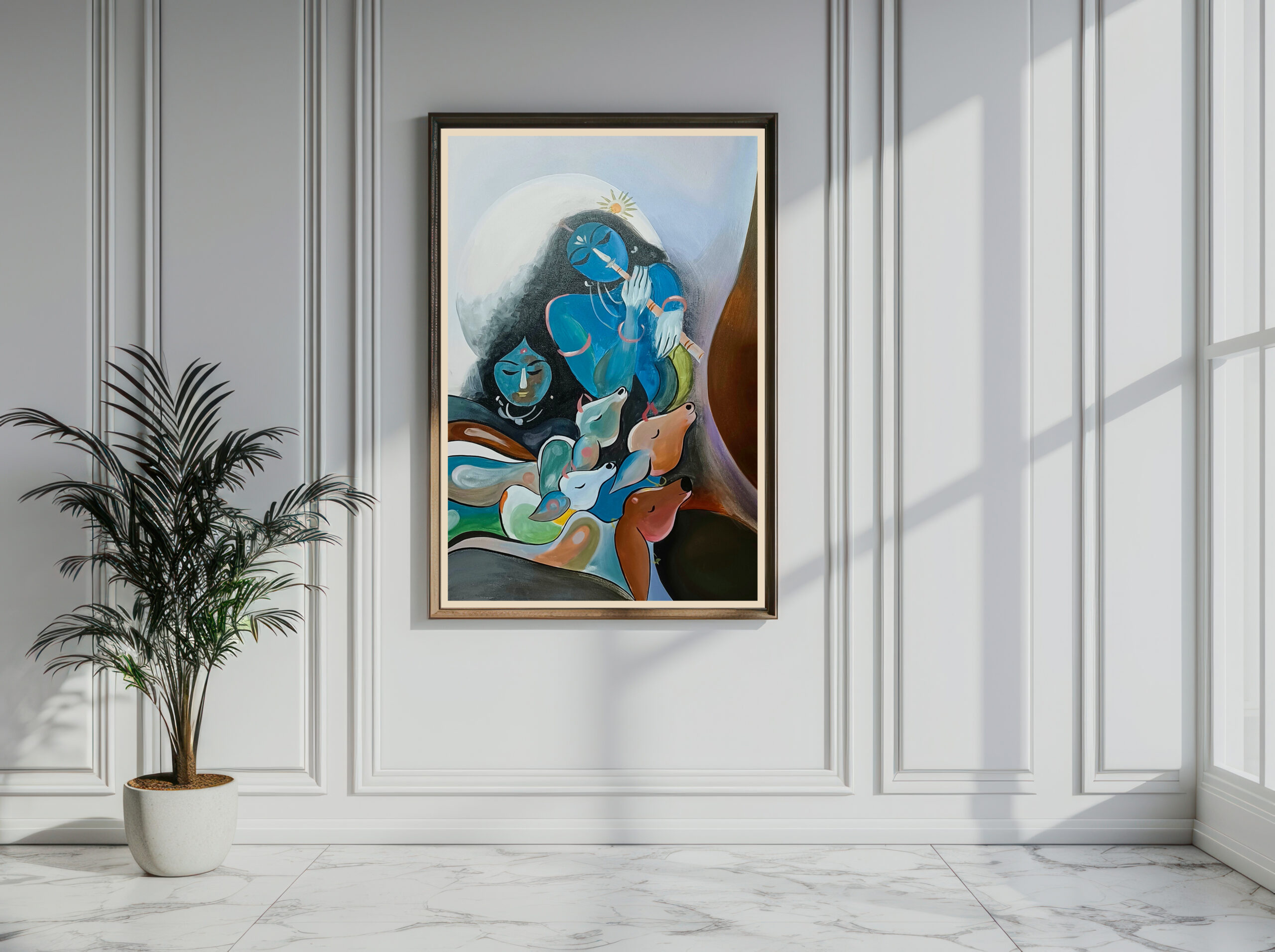 white wooden frame hanging from the wall of an empty room.